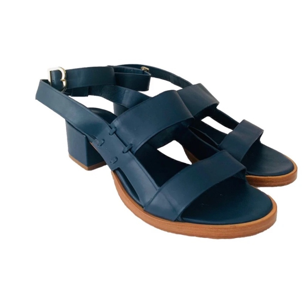 Brooks Brothers Strappy Blocked Heel Sandals Women Size 8 Navy Casual Minimalist
